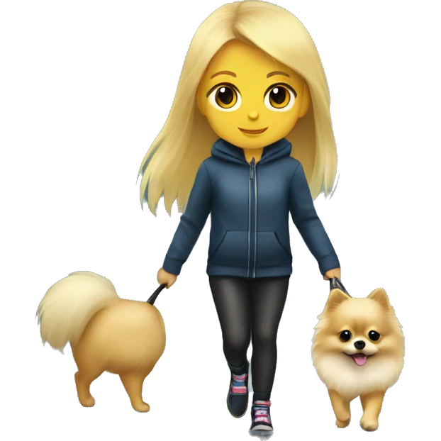 Blonde girl walking tiny pomeranian under the rain emoji