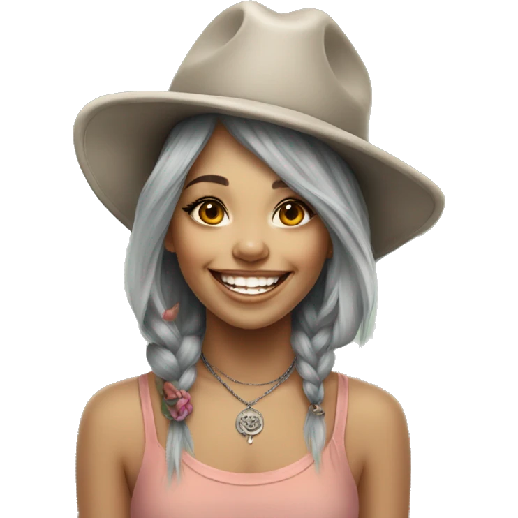 happy girls in stylish hats with elephant tattoo emoji