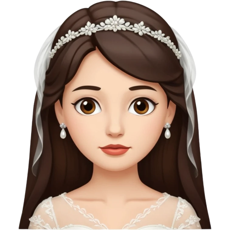 Blonde skin bride with dark brown hair with a chin on her face emoji