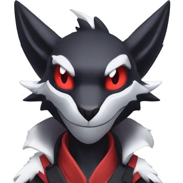 Black Cool Edgy Anthro Noivern-Nargacuga-Sergal-Fakémon  with White and Red Edgy markings emoji