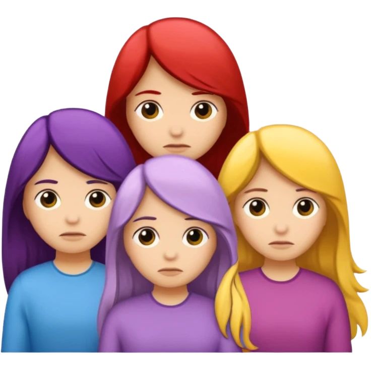 grupo de 5 amigos tristes diferentes colores de cabello emoji
