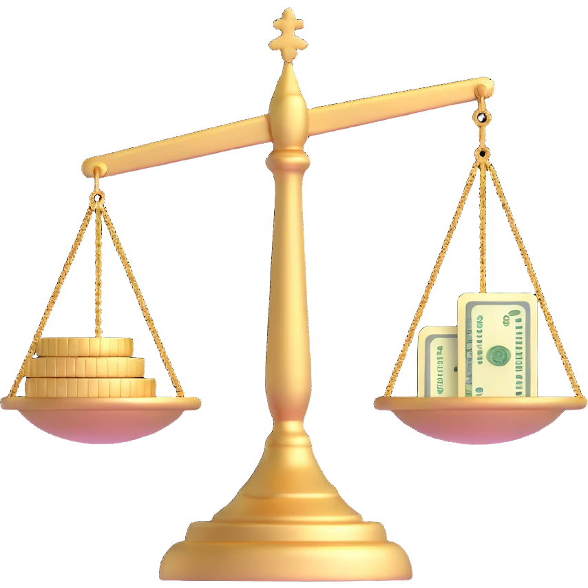gold scale with money on one side and beauty products on the other emoji