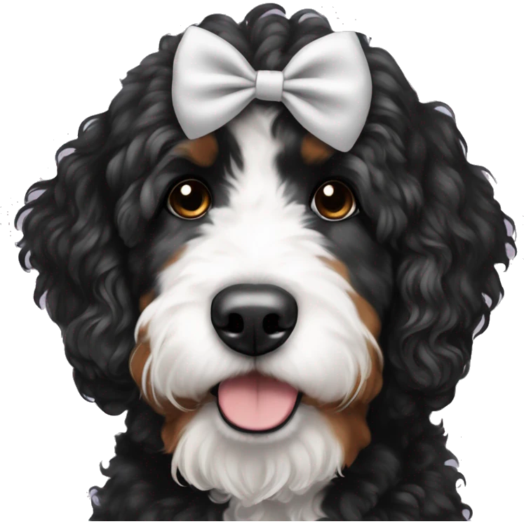 black and white bernedoodle with bow in hair  emoji