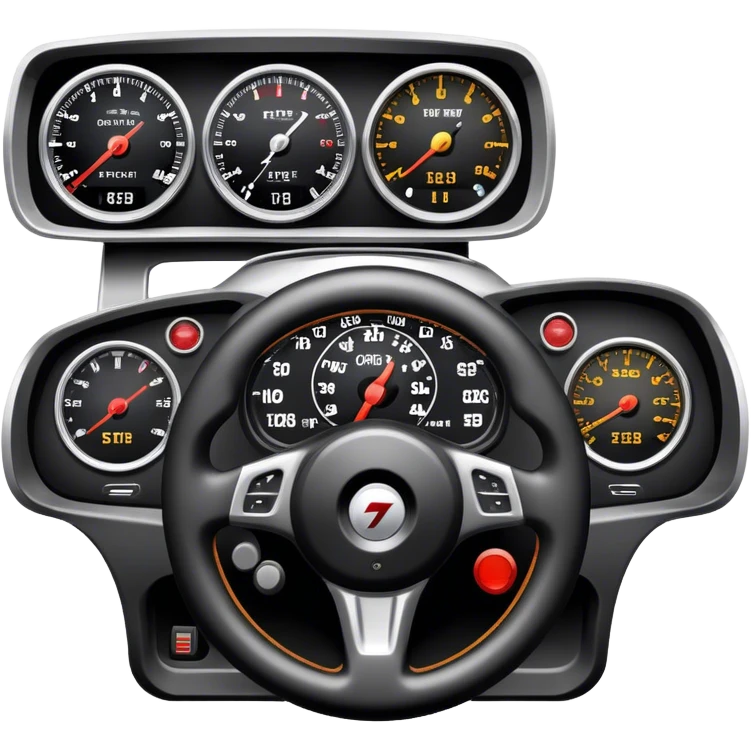 An icon showing a racing game interface, inspired by Grand Turismo. The design features a garage with a selection of high-performance cars, along with race track visuals in the background. Speedometer, lap timer, and other HUD elements add to the excitement. Transparent background emoji
