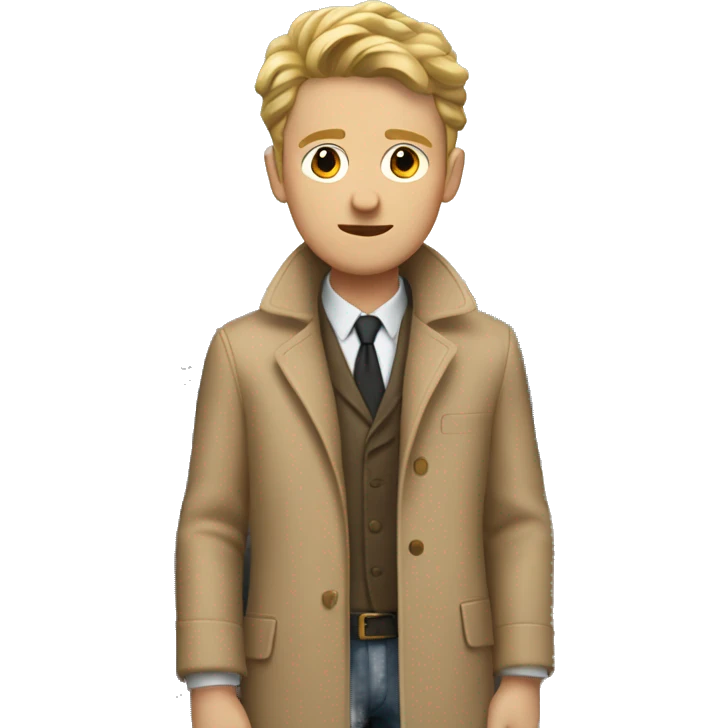 White Young man with a tan detective coat in a car emoji