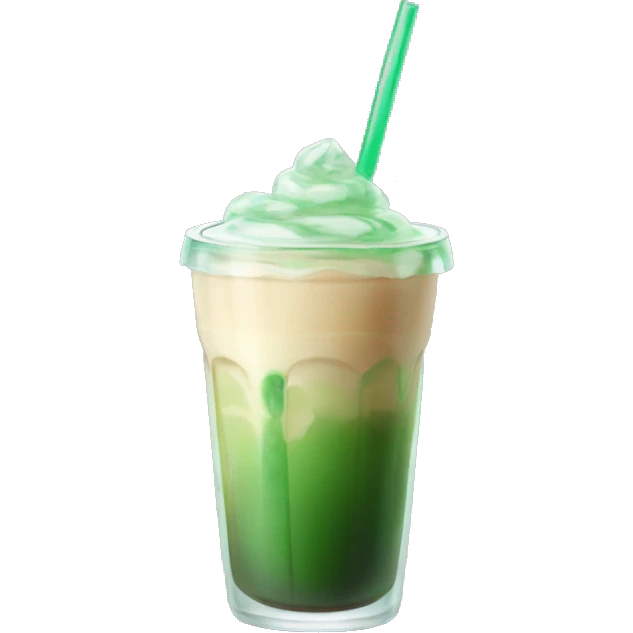 Ice latte with green syrup at the bottom in a transparent glass emoji