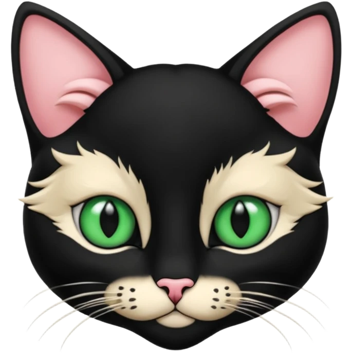 Chat noir et blanc avec des yeux verts et l' intérieur des oreilles roses emoji