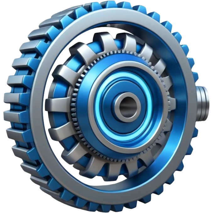 Dynamic futuristic engine emoji with thick metal body, glowing core, rotating parts, modern tech design emoji