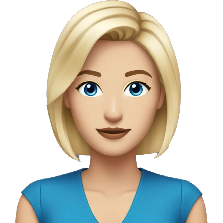 news anchor blonde medium length hair, blue eyes looking slightly to the left emoji