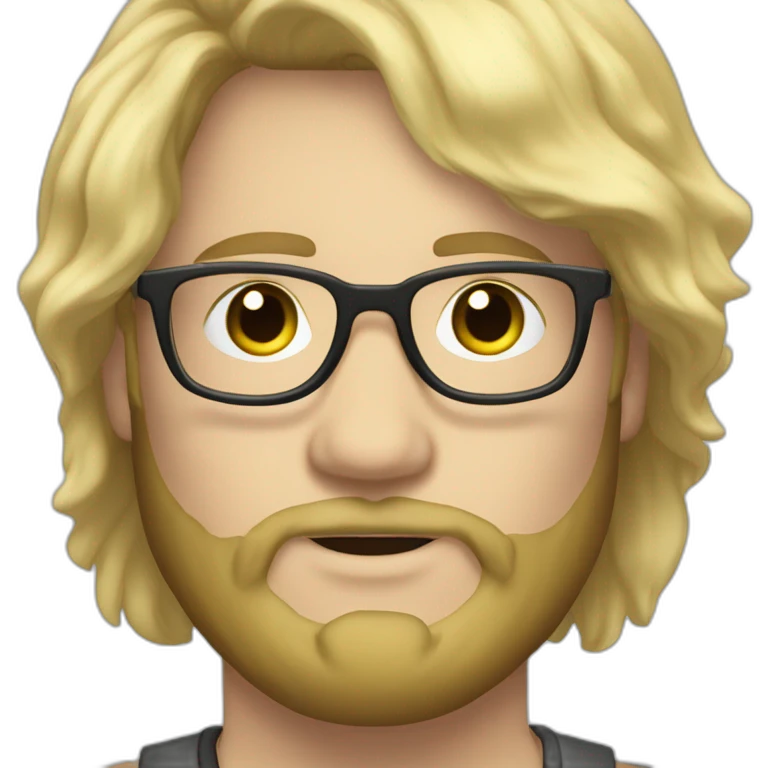 Chubby non binary Big lebowsky round glasses long blond hair chaotic beard vaporizer emoji
