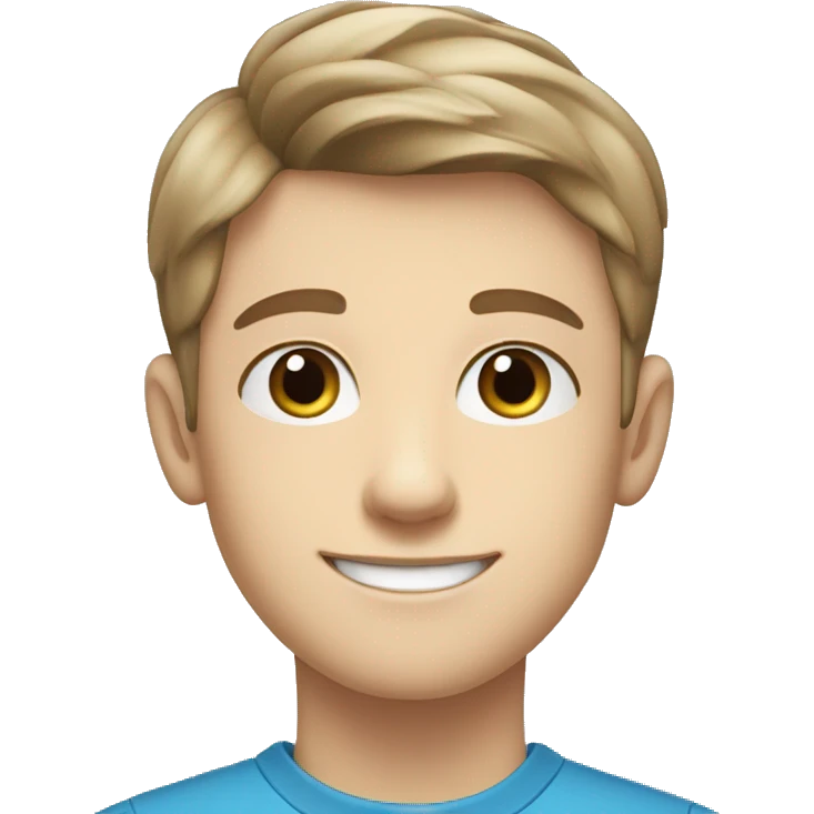 confident happy clean shaven pale teen boy with short light brown hair blue eyes portrait emoji