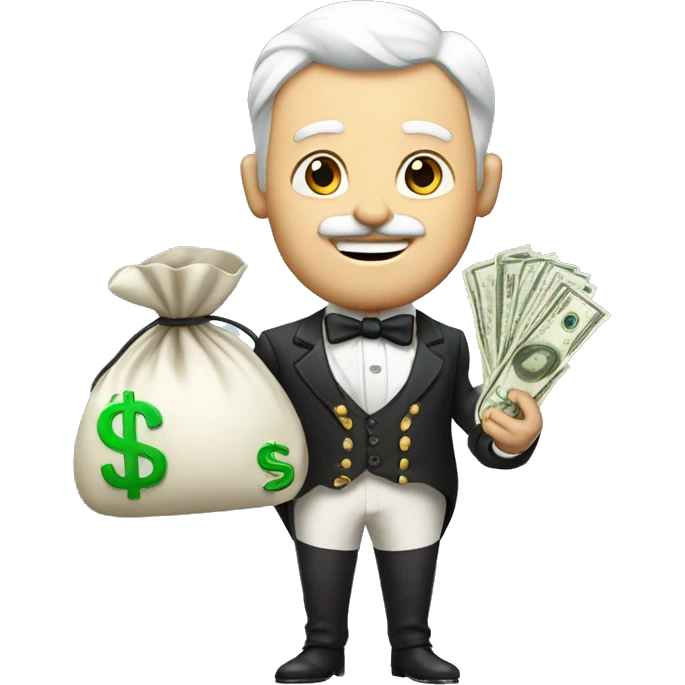 white aristocrat with money bag in his hands emoji