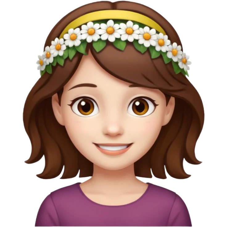 girl with white skin, brown hair, brown eyes, smiling emoji