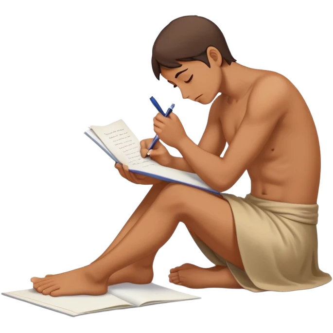 Person on knees writing "Dear God" letter with pleading expression emoji