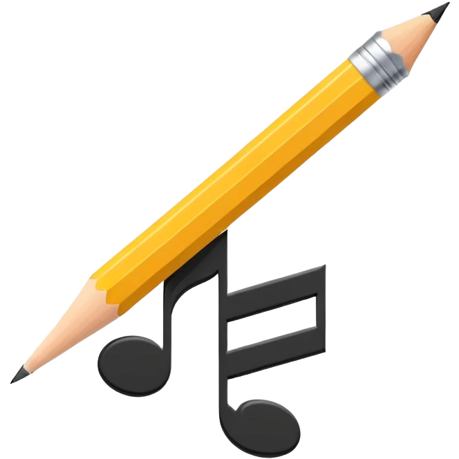 Minimalistic flat vector icon, iOS style, thin black contour on white background. Musical note with a pencil crossing it. Clean, no text, no shadows emoji