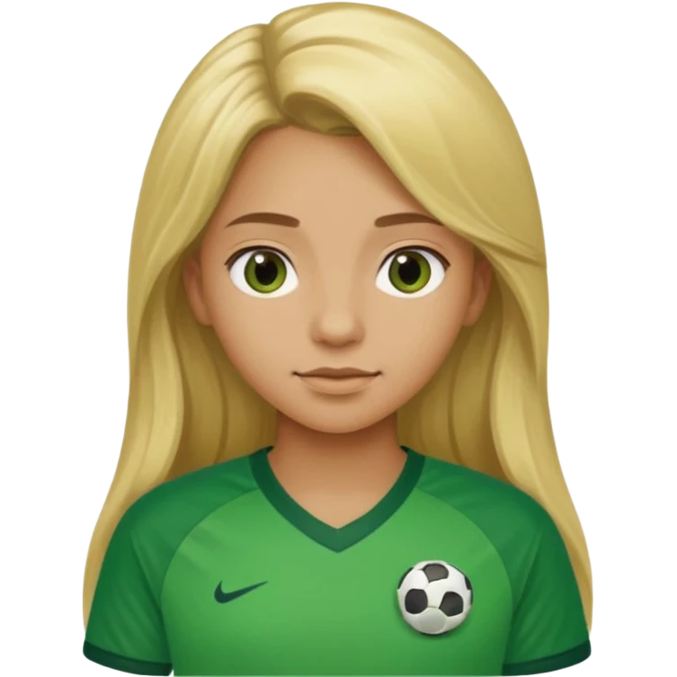 A light brown girl  and long blond hair with a green football shirt emoji
