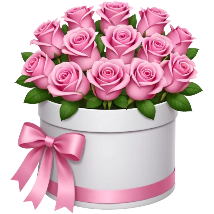 bouquet of pink 15 roses in a round white box emoji