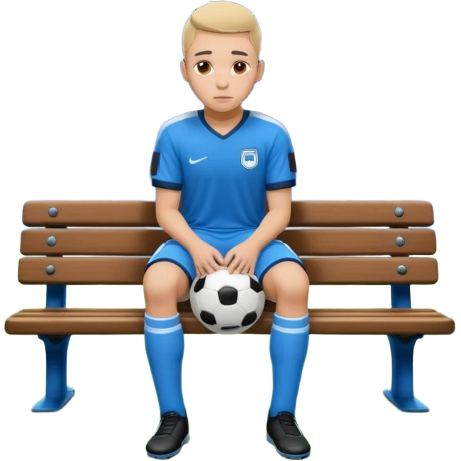 Lonely soccer player sitting on bench at night, head down, empty stadium, cold blue lighting, cinematic, emotional, realistic emoji