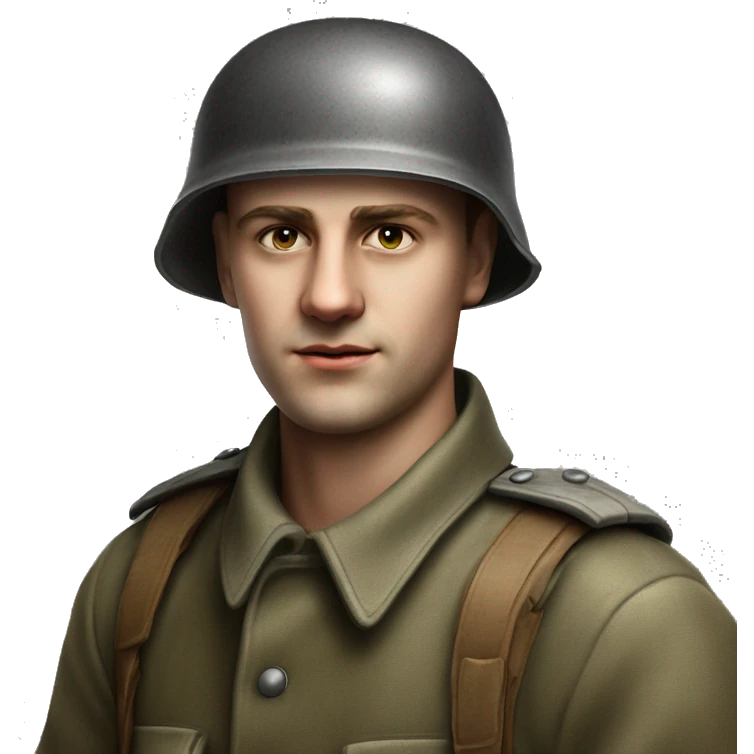 guy 28 years old german soldier in helmet 1940 photorealistic serious emoji