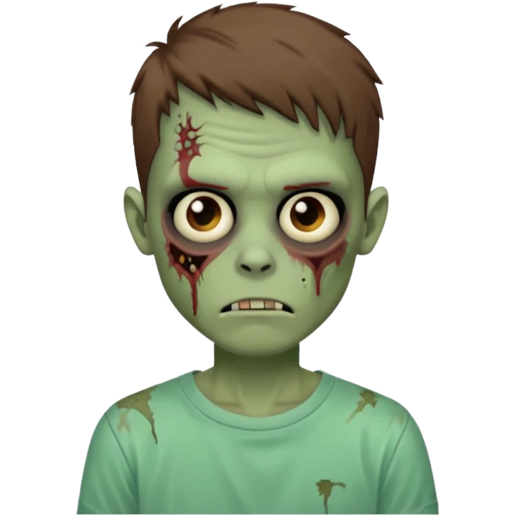 Garoto zumbi com camisa alternativa cabelo castanho quase tijelinha mas não tijelinha emoji