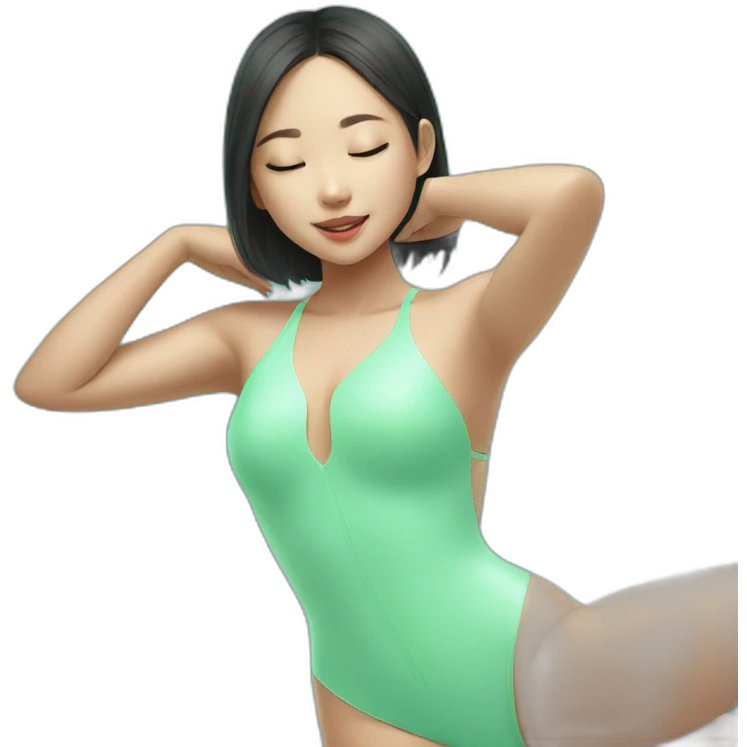 Asian girl doing backstroke in mint green swimsuit emoji