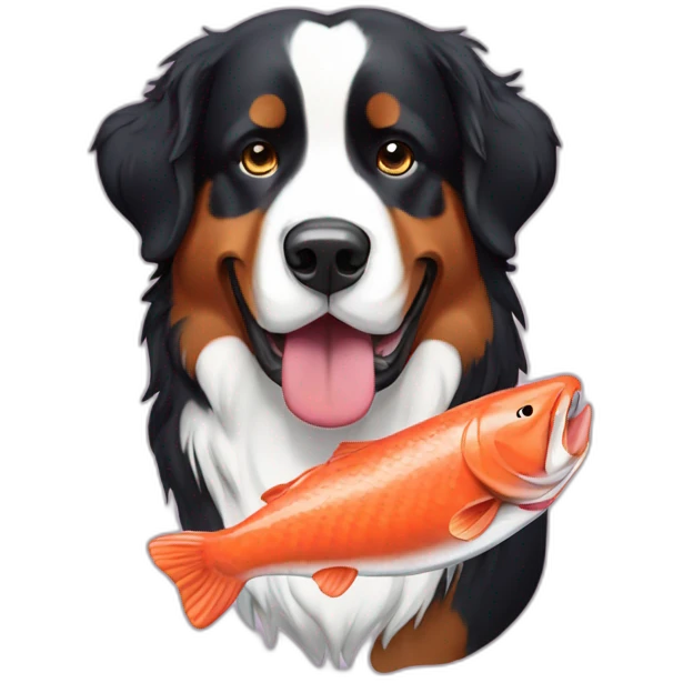 Bernese mountain dog eating salmon emoji