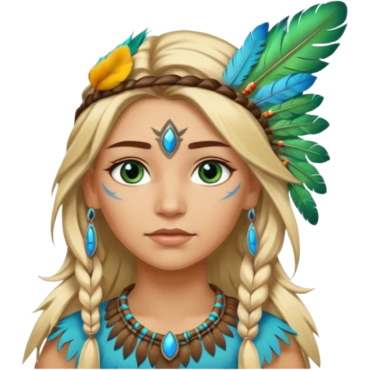 can you make a native American emoji with blonde highlights in her hair and blue green eyes emoji