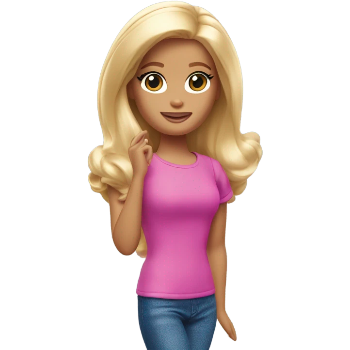 barbie doll hand to side saying duh wearing read shirt and blonde hair emoji