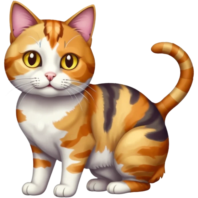full body colourful light patched calico tabby cat with hazel eyes playing emoji