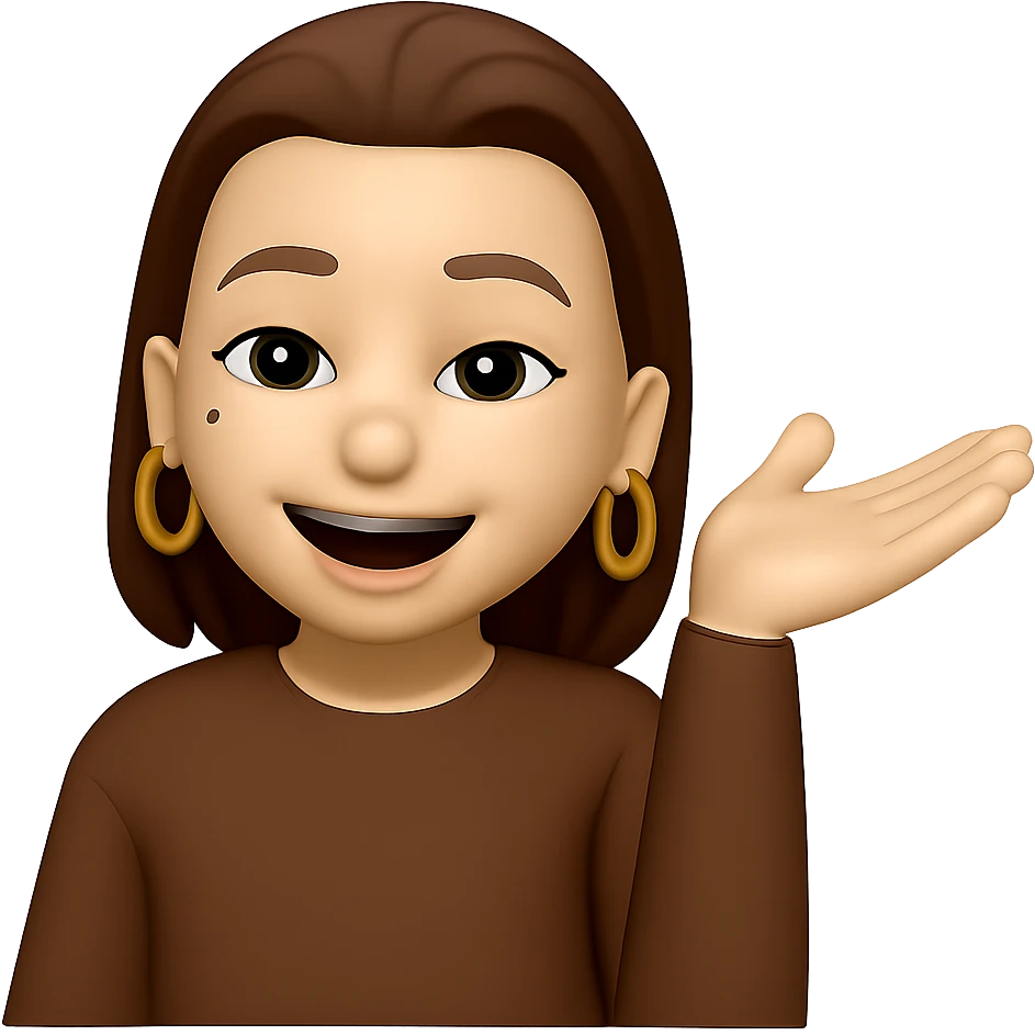 change her outfit to a brown color dress, keep the woman with golden earring rings and no background in the same style emoji