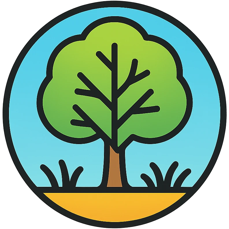 circular emblem with a stylized tree and grass, frutiger-aero style, light gradients, soft edges emoji