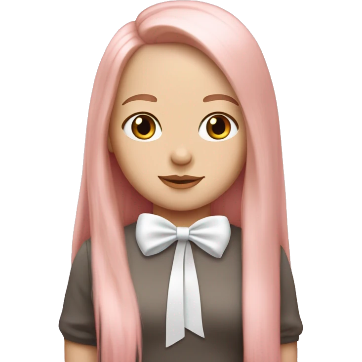 white girl, Long soft pink straight hair with a white bow emoji