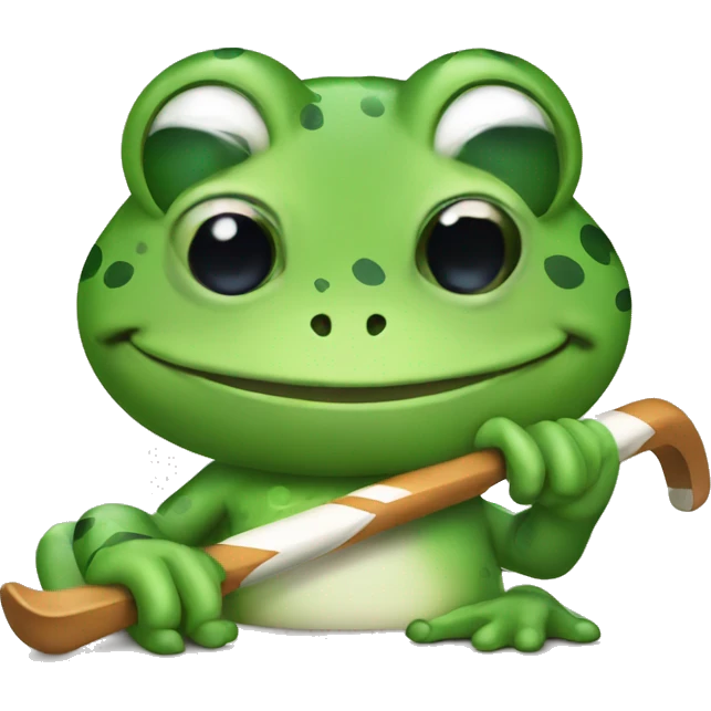 Frog with hockey stick emoji