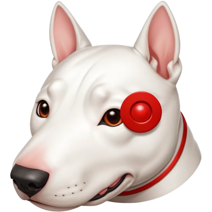 Target store mascot dog, white bull terrier, red bullseye on eye, lying down, relaxed, minimal emoji