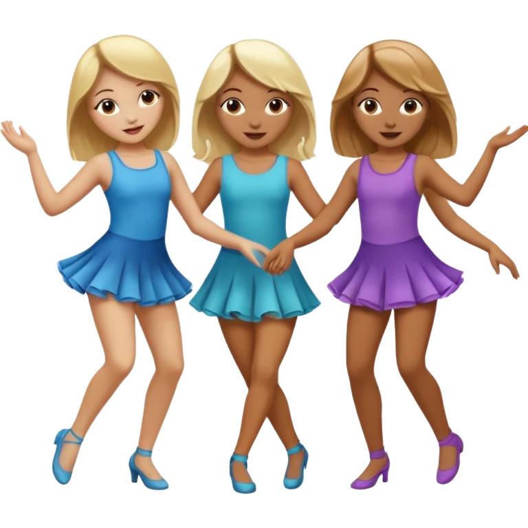 Emoji of 3 Girls dancing ONLY ONE with blonde hair, one tan skin with brown  hair ONLY ONE IS BLONDE emoji