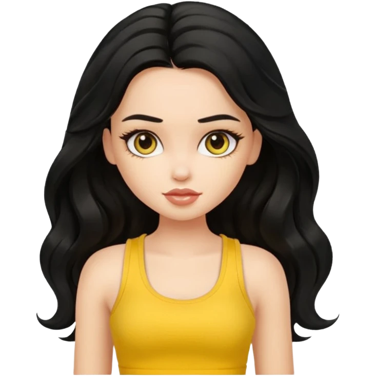 a pretty bratz girl with long wavy black hair in a yellow tank top emoji