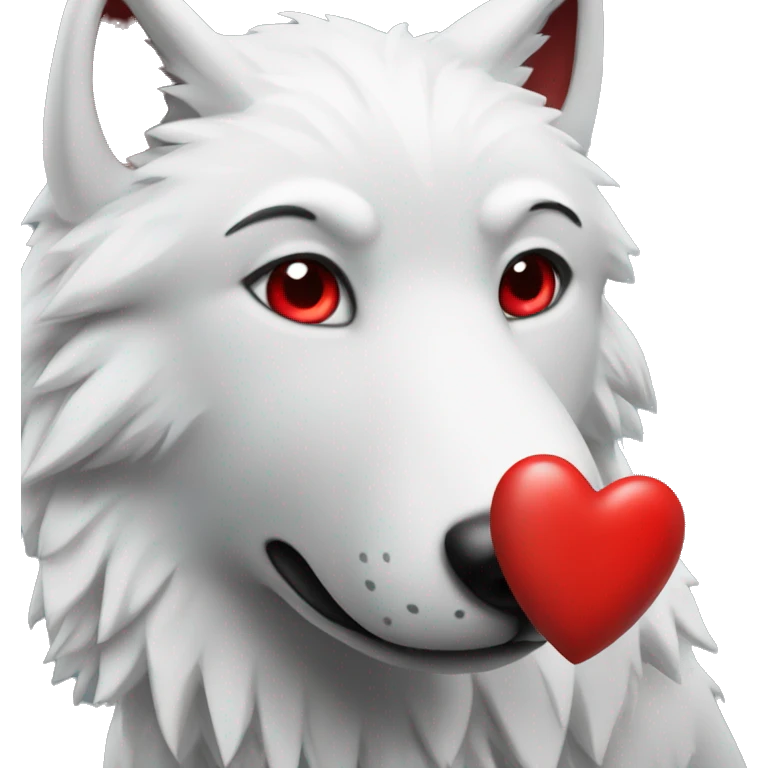 white wolf holing red heart emoji