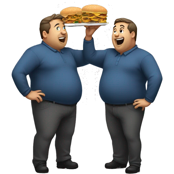Two fat men throwing food emoji