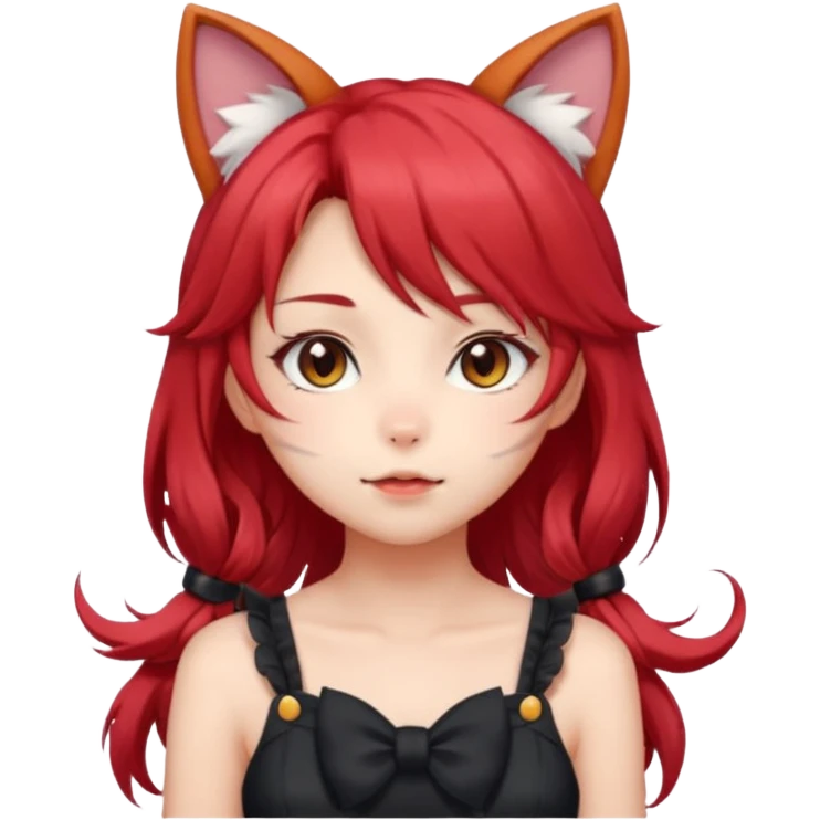 very cute anime cat-girl with cat ears, red blowing hair emoji