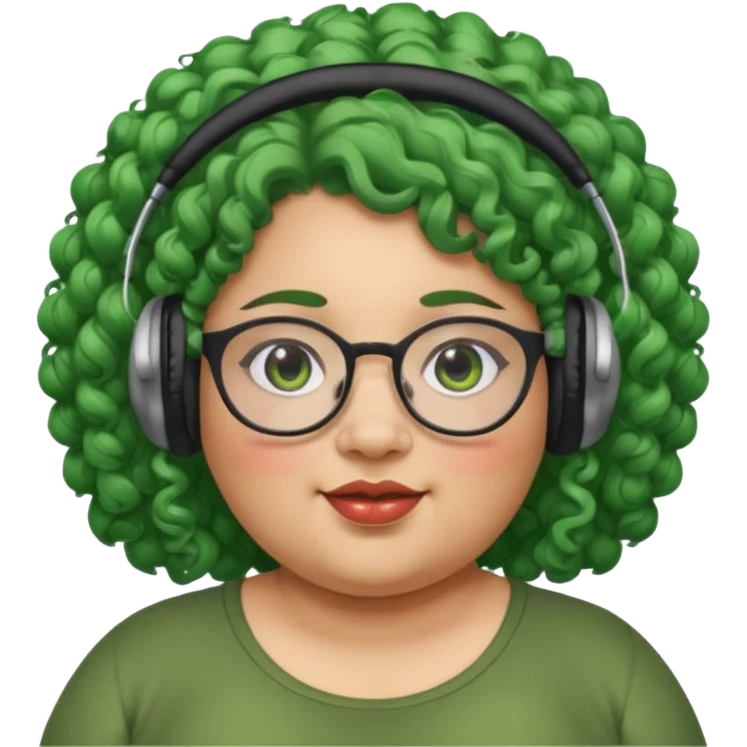  headphone wearing and glassess and green curly haired fat girl earrings emoji