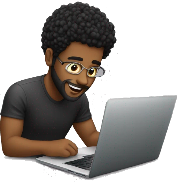 homem cabelo preto usando um notebook emoji
