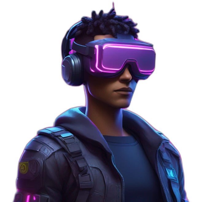 Password hero in a cyberpunk VR environment with neon lighting. emoji