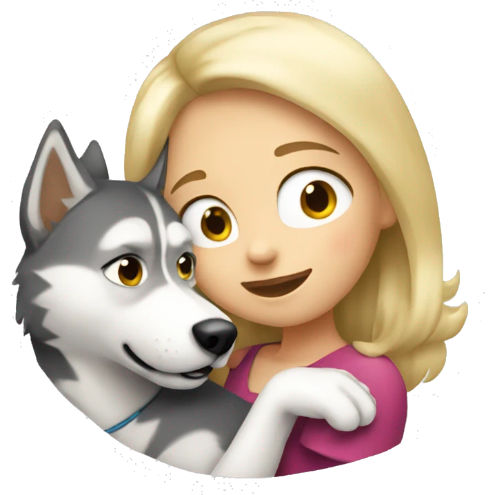 blonde girl hugging husky emoji