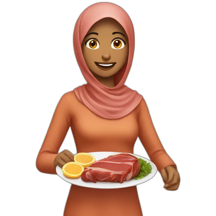 muslim girl enjoying meat emoji