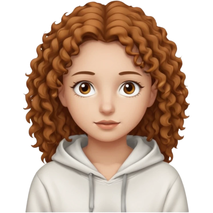 Una ragazza con una felpa semplice bianca,ha gli occhi marroni,i capelli marroni chiaro , c’è gli ha lunghi e ricci ma non troppo e ha le ciglia emoji