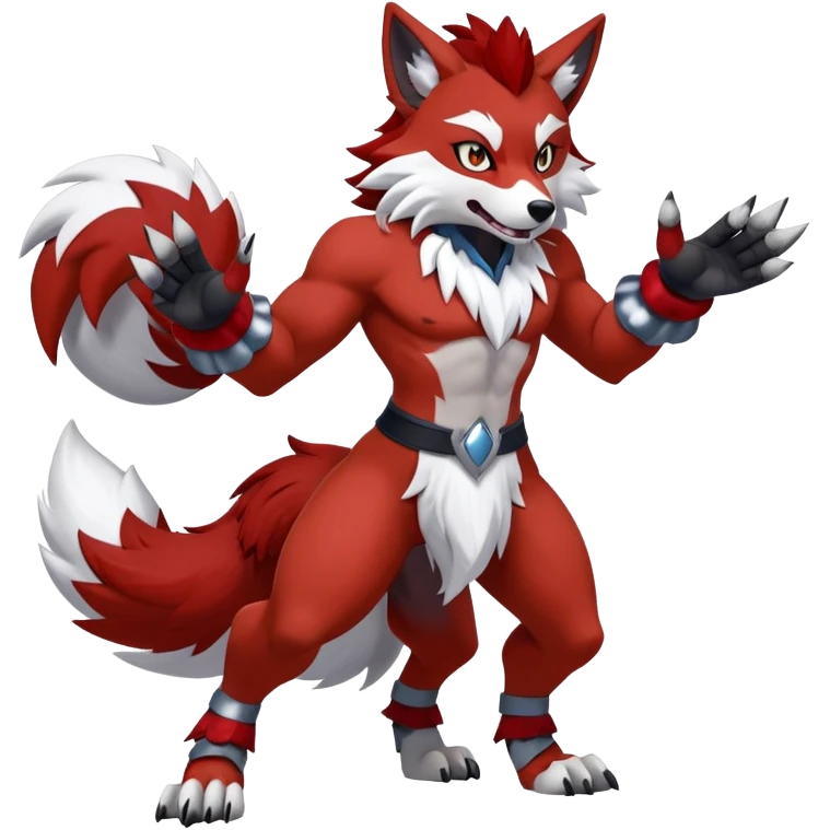 Shiny Red Anthro furry Lycanroc-Midnight-Form (full body) emoji