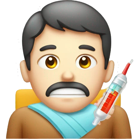sick man, fever, thermometer with high temperature emoji