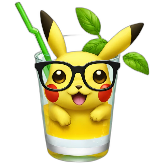 sick pikachu with glasses drinking mojito emoji
