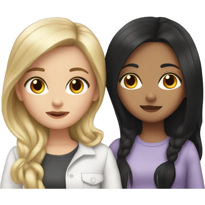 two girls white girls with black hair kissing  emoji