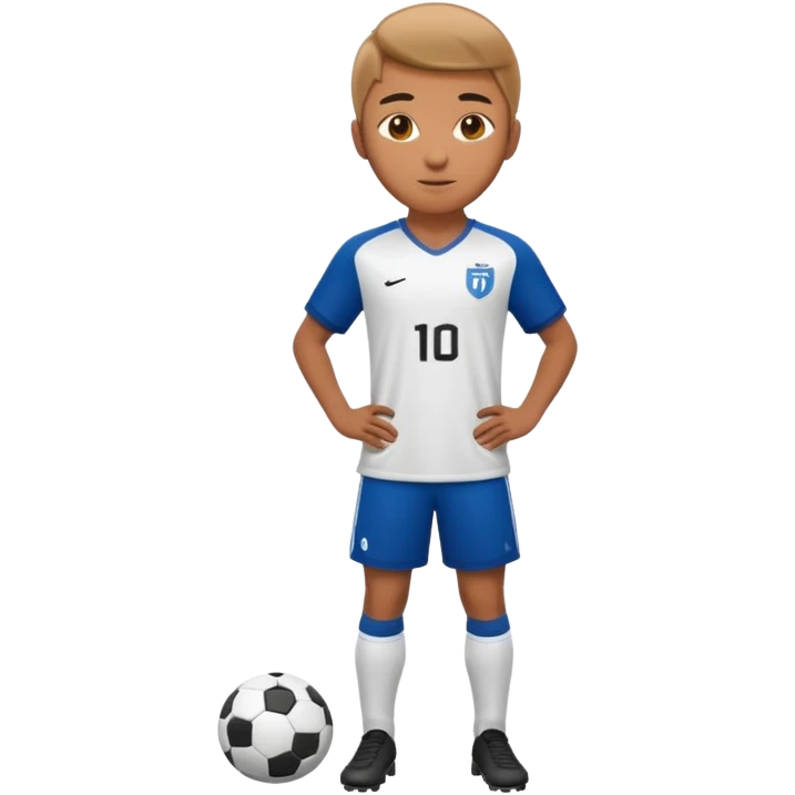 Apple iOS emoji style 19-20 year old soccer player standing front view, glossy 3D, stadium lights emoji